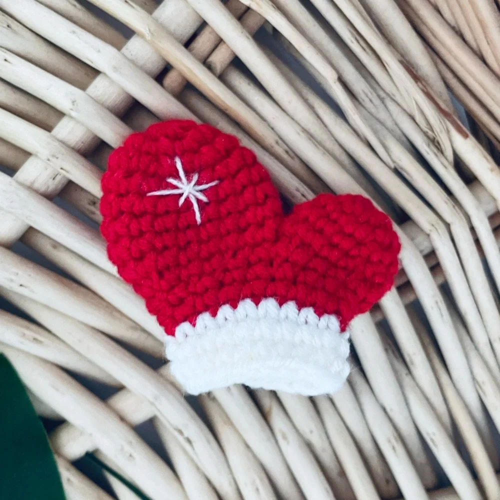 Artisan handcrafted holiday Christmas crochet hair clips Tree, mitten, bows New